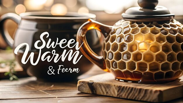 3D Abstract honeycomb pattern forming a teapot with Sweet Warm text concept as A warm vector desig