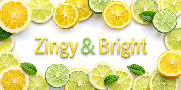 Photo 3d abstract lemon slices forming a refreshing breeze with zingy bright text concept as a zesty vec