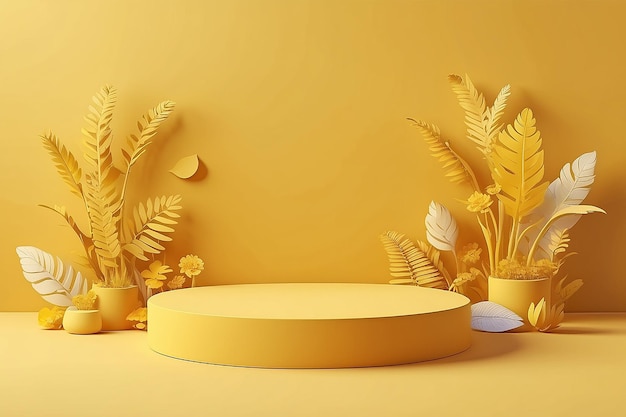 3d abstract nature yellow podium scene with yellow backgroud cute vector cartoon background