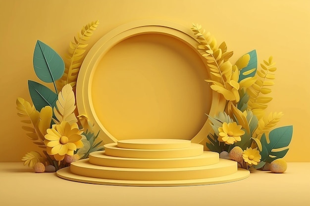 3d abstract nature yellow podium scene with yellow backgroud cute vector cartoon background