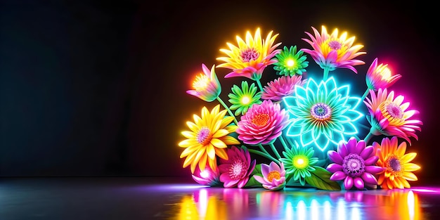 3D Abstract neon design of Labh Pancham with glowing flowers concept as A vibrant glowing abstract d