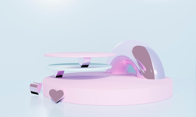 3d abstract podium as valentine love concept to put gifts and objects. 3d illustration.