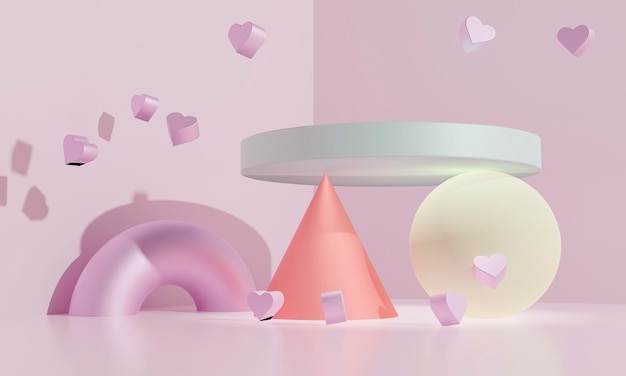 3d abstract podium as valentine love concept to put gifts and objects. 3d illustration.