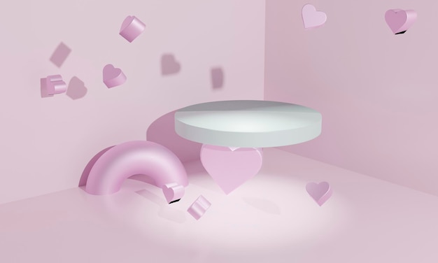 3d abstract podium as valentine love concept to put gifts and objects. 3d illustration.