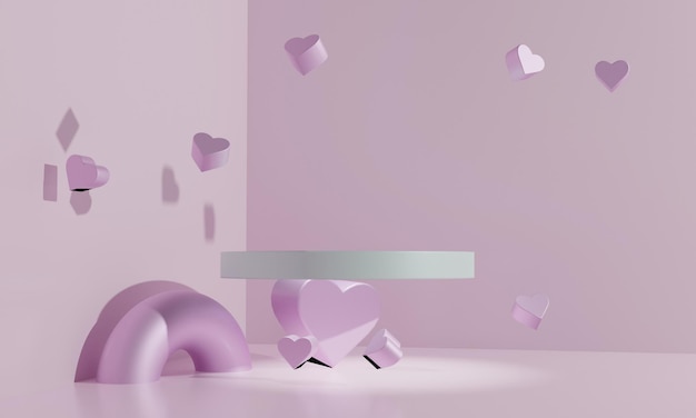 3d abstract podium as valentine love concept to put gifts and objects. 3d illustration.