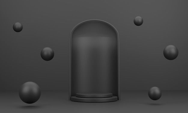 3D abstract round podium and ball for product display with black background