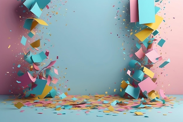 3d abstract scene background with confetti