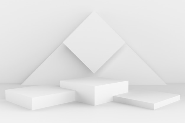 3D Abstract Shape and Geometry, White Color Stage Background.