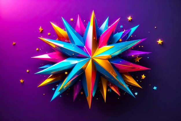 Photo 3d abstract starburst with colorful geometric shapes