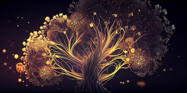 3d abstract stylized tree golden colors Generative AI