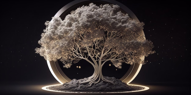 3d abstract stylized tree white gold colors Generative AI