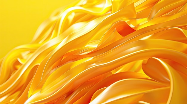 3D abstract yellow background featuring intertwined ribbons and waves giving a sense of fluidity and motion in a bright cheerful color palette