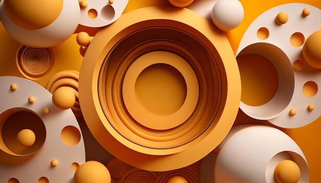 3d abstract yellow background with sphere and circle Generative AI