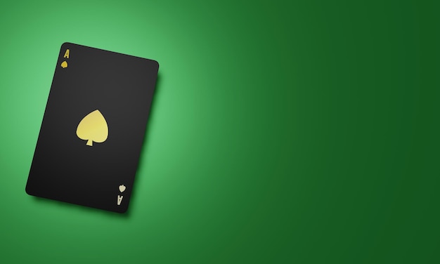 3d ace of playing cards in vip black and golden colors on green casino background Gambling concept