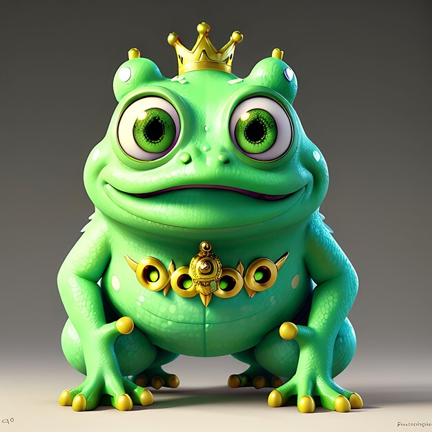 3D Adorable grin little frog kawaii character Reasonable frog with large eyes