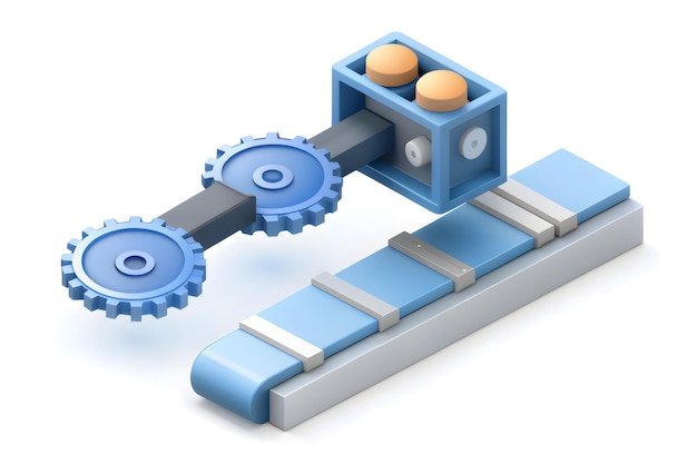 Photo 3d ai algorithm icon on conveyor belt ideal for manufacturing processes