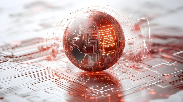 Photo 3d ai powered globe and coin concept as a clean abstract vector showing a globe with circuitry patte