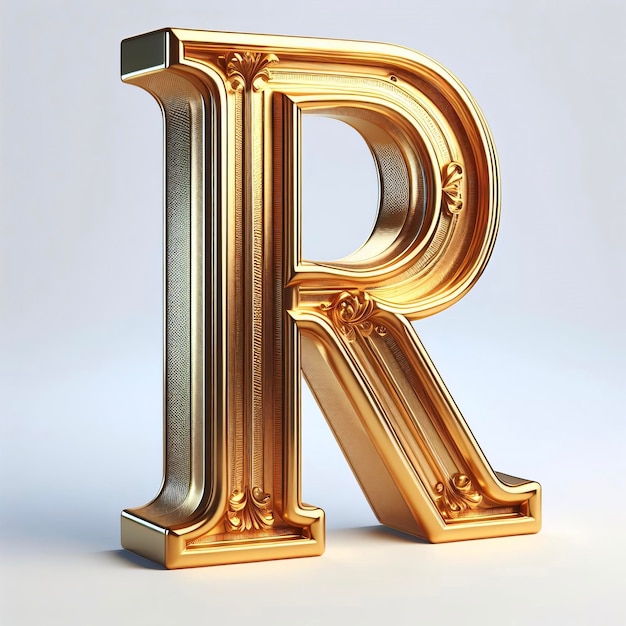 The 3d Alphabet R Gleaming Gold on a Clean White Backdrop the golden Letter R logo design