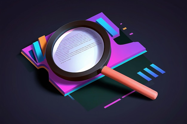 3D Analysis with a Magnifying Glass Concept Illustration