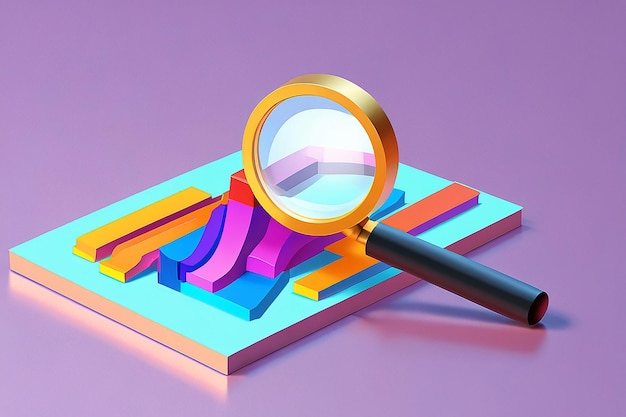 3D Analysis with a Magnifying Glass Concept Illustration