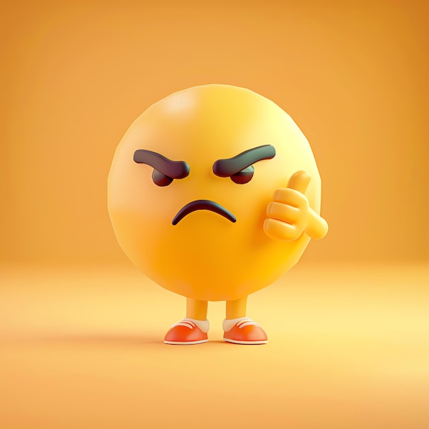 3D angry emoji with a frown raised eyebrow and thumbs down on an orange gradient background