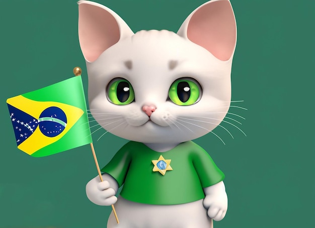 3d animal holding Brazil flag