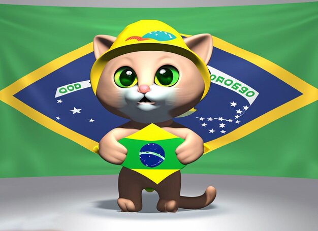 3d animal holding Brazil flag