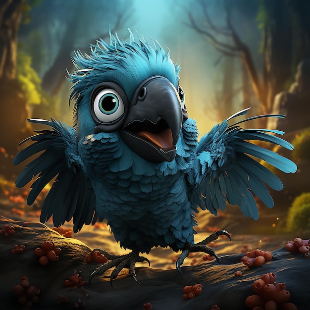 3d animated blue parrot