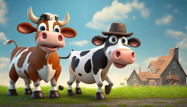 Photo 3d animated cartoon cows