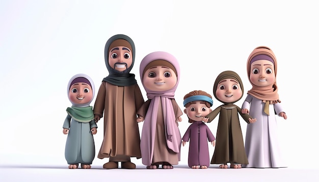 the 3D animated cartoon muslim family muslim parents