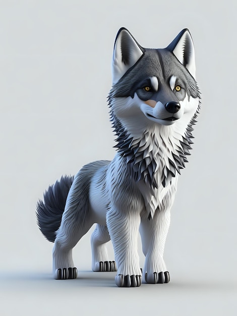 3d animated cute wolf in white background