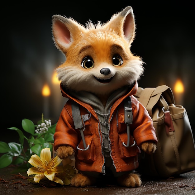 3D animated fox who is a thief and carries a big brown bag filled with valuables