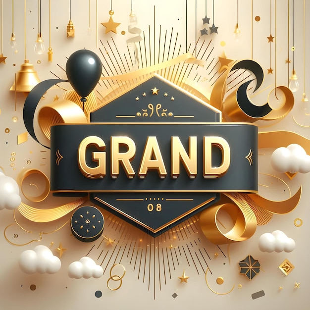 Photo 3d animated grand opening background with gold and black text