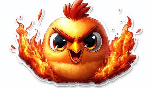 Photo 3d animated sticker of chicken on fire with big face