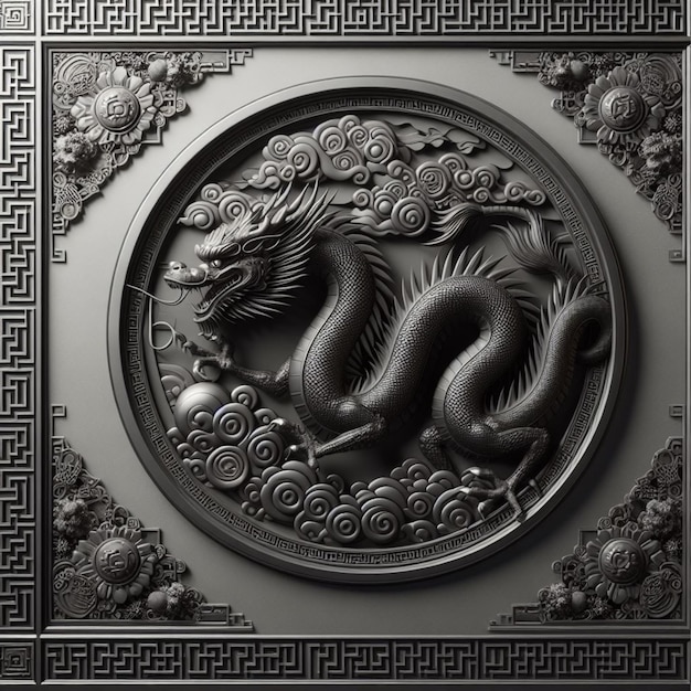 3D animation of a black dragon on wall