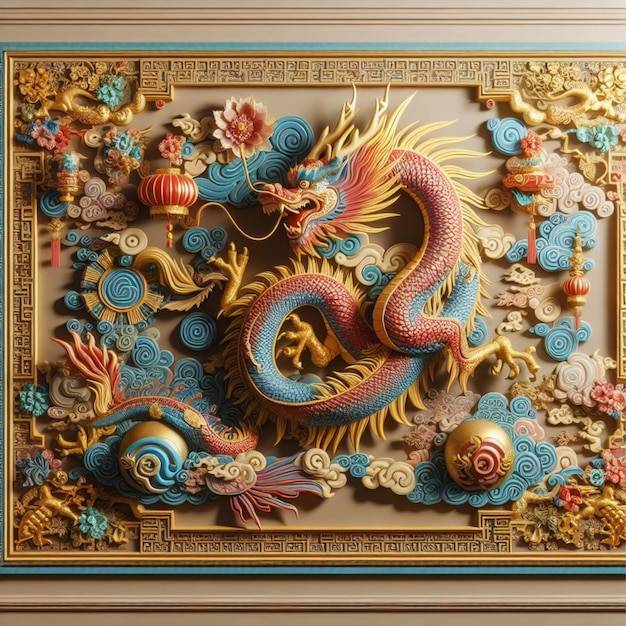 3D animation of a dragon on the wall