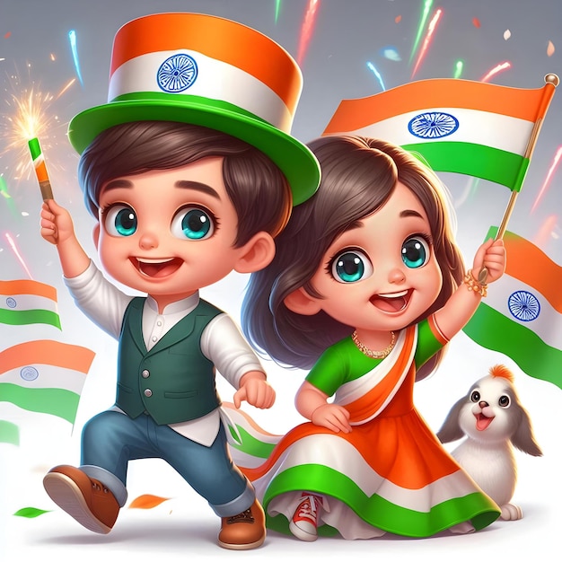 Photo 3d animation of indian children enjoying independence day