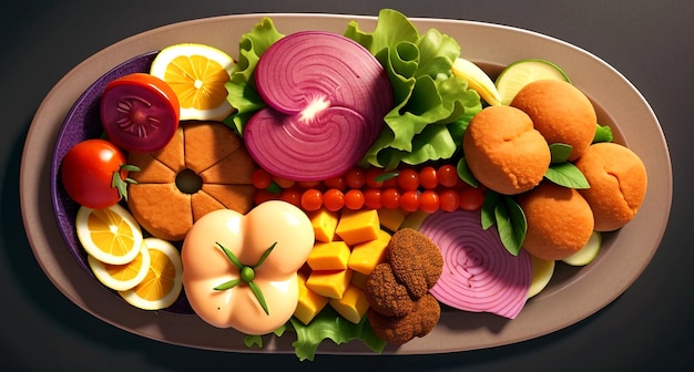 3D Animation Render Plate Full of Vegan Food