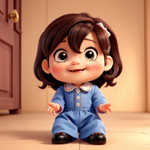 3D Animation Style cute baby saying hello