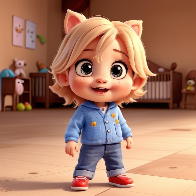 3D Animation Style cute baby saying hello