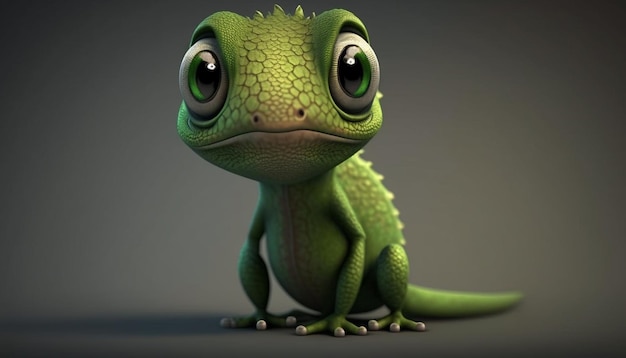 3d_animation_style_cute_green_lizard_character Generative AI