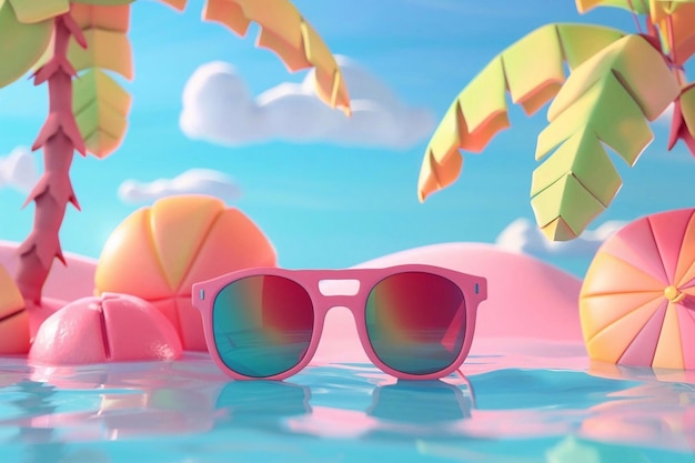 3D Animation summer illustration for summer time background and summer vibes