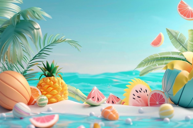 3D Animation summer illustration for summer time background and summer vibes