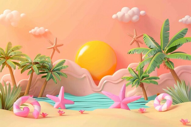 3D Animation summer illustration for summer time background and summer vibes