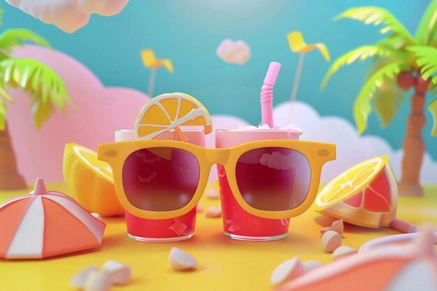 3D Animation summer illustration for summer time background and summer vibes