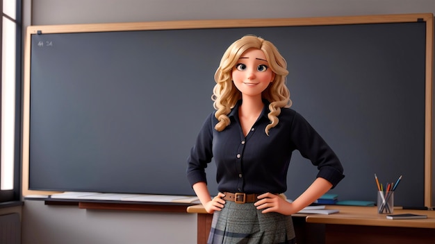 3D Animation of a Teacher Smiling in a Classroom