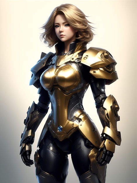 3d anime character concept young woman wearing robot armor images with ai generated