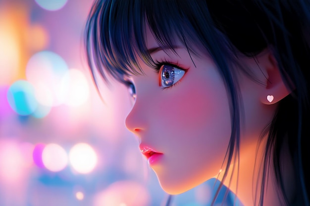 Photo 3d anime girl dreamy soft glow setting background wallpaper