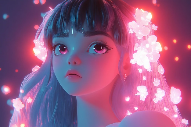 Photo 3d anime girl pastel glowing aura design background wallpaper