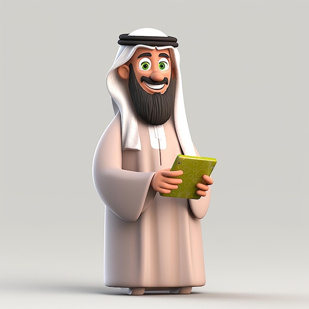 3D Arabian male character holding a Smartphone Generative AI